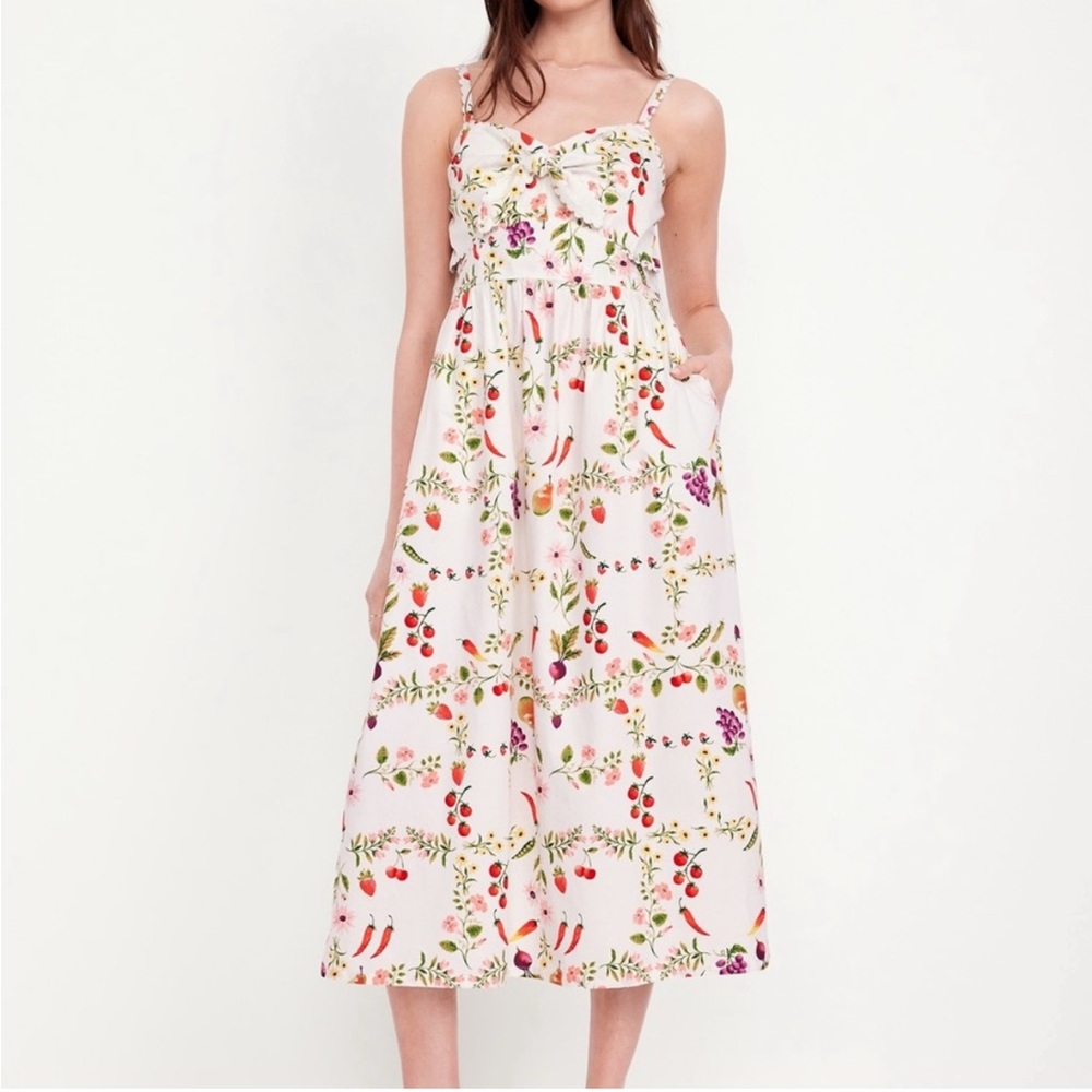 Old Navy Floral Midi Dress - White with Fruit Print